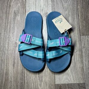 Chaco Sandals Womens 5 Chillos Strappy Slides Gecko Ocean Blue Purple
